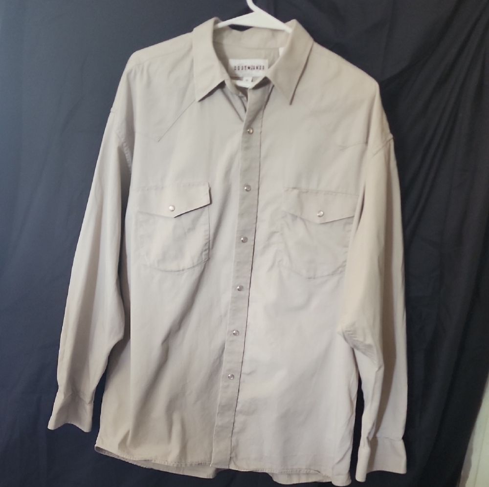 Men's Button-Front Long Sleeve Shirt — Beige